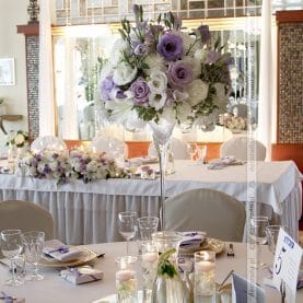 Dekoracja sali – romantyczne fiolety – Hotel Glamour Przeźmierowo